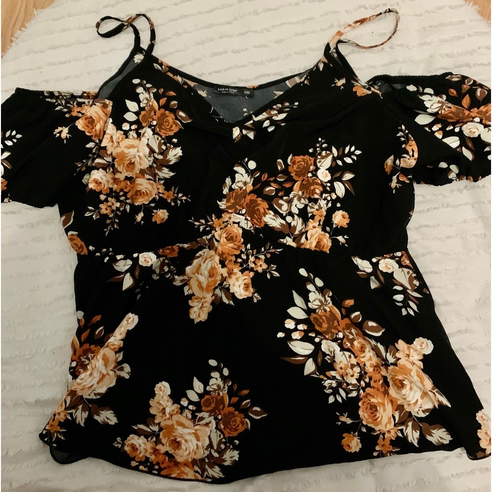 SHEIN Black Floral Cold Shoulder Blouse